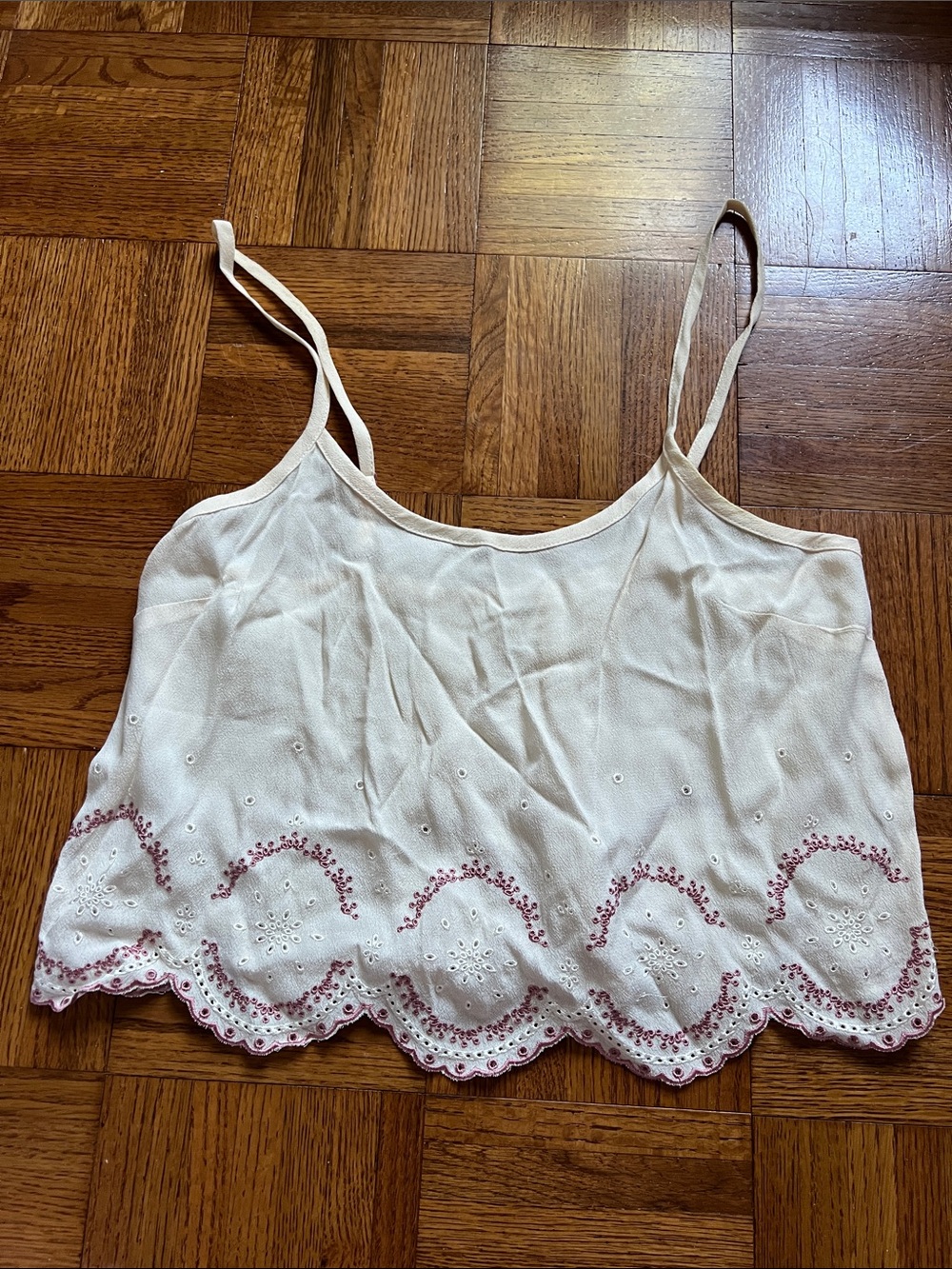 Free People Eyelet Scalloped Cami with Pink Embroidery